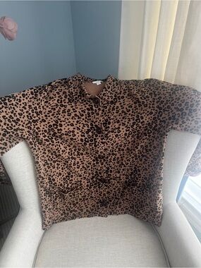J. Jill Double Knit Leopard Print Sweater Jacket/Cardigan Size Small